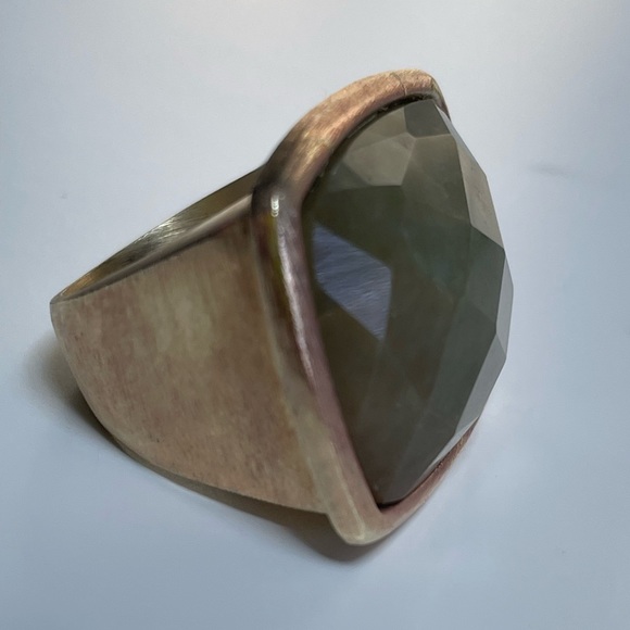 Jewelry - Faceted Olive Green Stone & Gold Tone Statement Ring Size 6